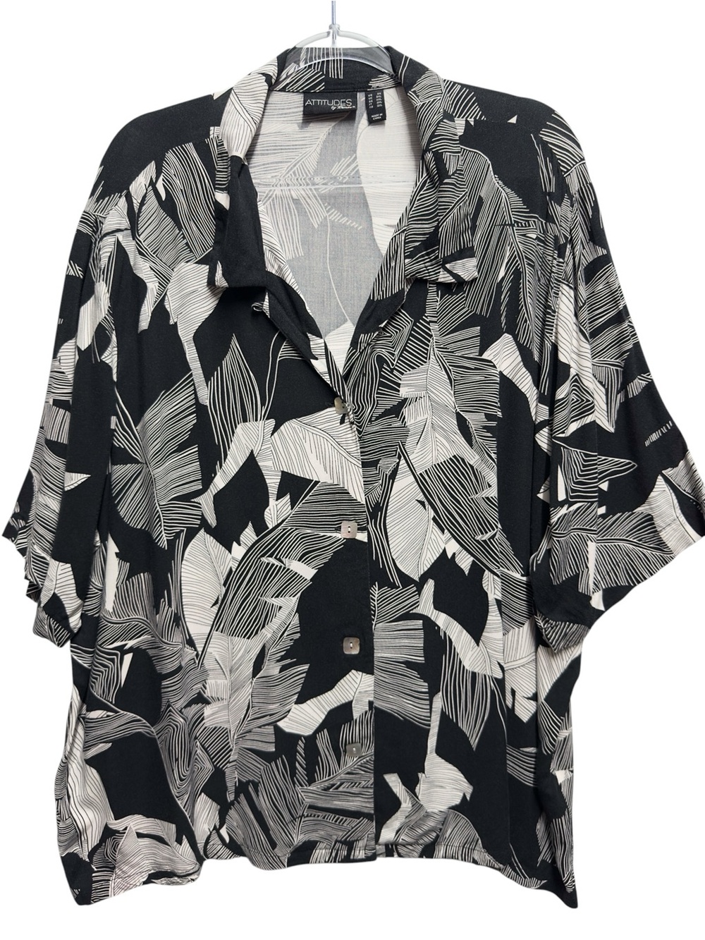 Pure Viscose Knit Chambray Twill Palm Leaf Vines Blouse Top Shirt